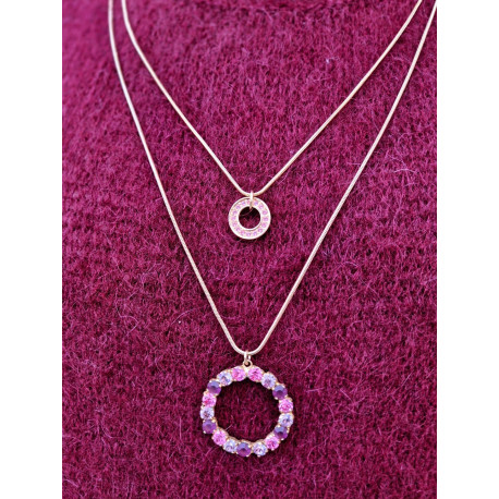 Collier DINO doré, cristal rose/prune - FRANCINE BRAMLI Paris