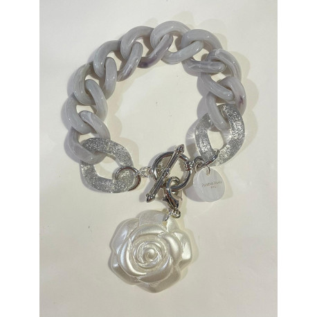CHARLY Maillons gris Charms fleur nacrée - FRANCINE BRAMLI Paris