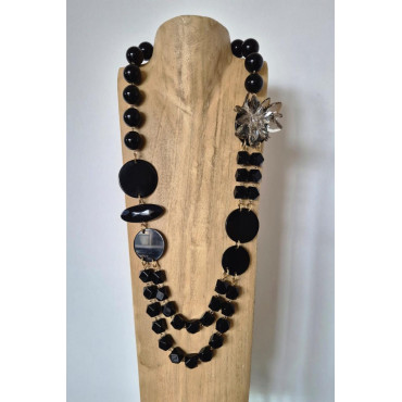 Collier OCTAVIO cristal, noir & doré - FRANCINE BRAMLI Paris