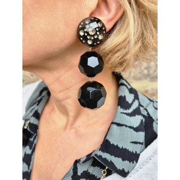 PASCALINE cristal & perles noires - Francine BRAMLI Paris