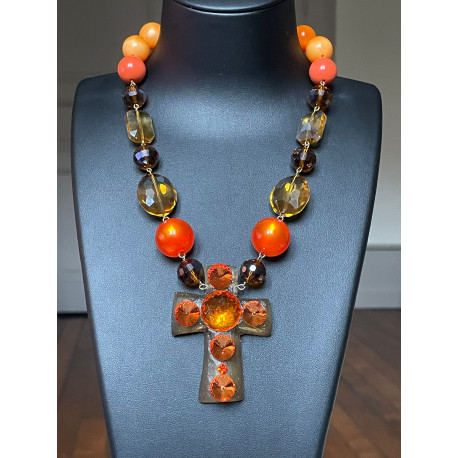 Collier CROIX Ambré/orange - FRANCINE BRAMLI Paris