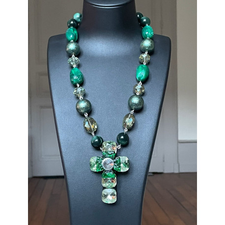 Collier CROIX Vert - FRANCINE BRAMLI Paris