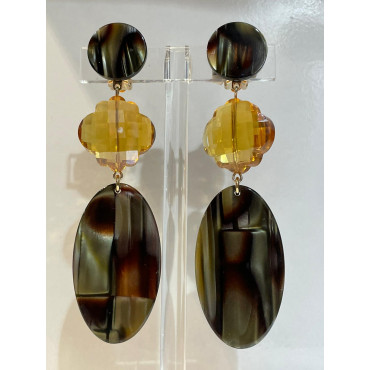 PLUME GM écaille onyx & Cristal  - Francine BRAMLI Paris