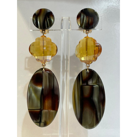 PLUME GM écaille onyx & Cristal  - Francine BRAMLI Paris