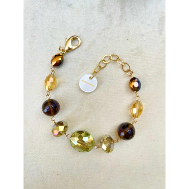 Bracelet SWANN cristal Kaki/ambré/fumé - Francine BRAMLI Paris