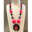 Collier FLEUR rose/noir/gris - FRANCINE BRAMLI Paris