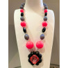 Collier FLEUR rose/noir/gris - FRANCINE BRAMLI Paris