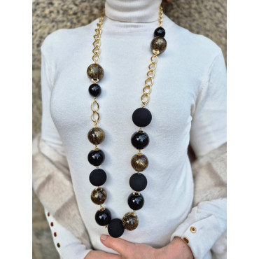 Sautoir ROMAN noir & doré - Francine BRAMLI Paris Collier