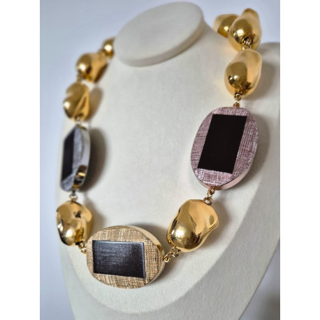 Collier PASCAL noir/gris/rose/doré - FRANCINE BRAMLI Paris