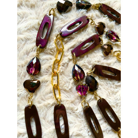 Sautoir EMILIO marron/prune - Francine BRAMLI Paris Collier