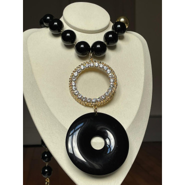 Collier PAUL-EDOUARD Noir/Doré & Cristal - Francine BRAMLI Paris