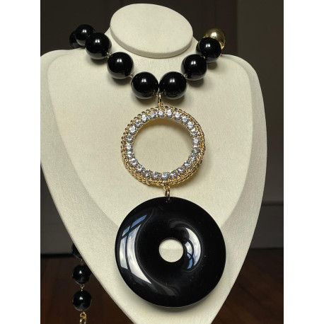 Collier PAUL-EDOUARD Noir/Doré & Cristal - Francine BRAMLI Paris