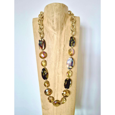 Sautoir JULIAN cristal/écaille onyx - FRANCINE BRAMLI Paris