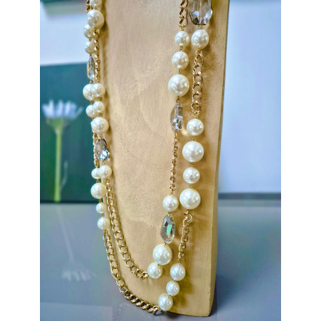 Sautoir EMILIO perles nacrées & cristal - Francine BRAMLI Paris Collier