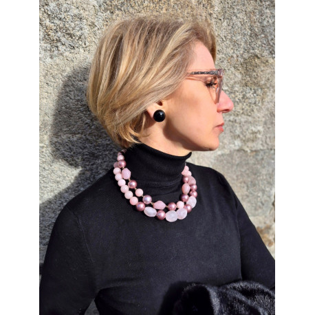 Collier YVON Perles de Majorque & quartz rose- Francine BRAMLI Paris