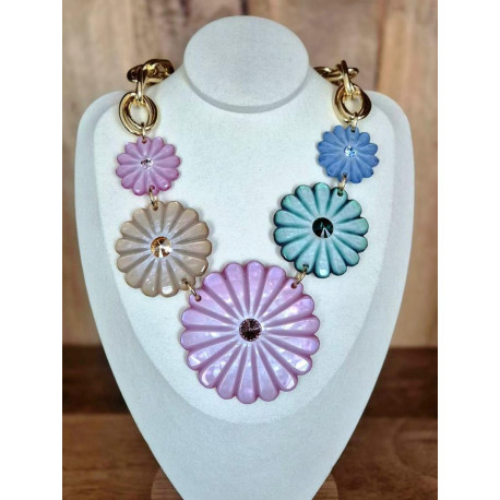 Collier PENSEES rose, beige, bleu & vert - Francine BRAMLI Paris