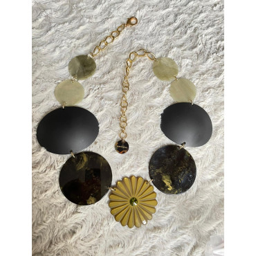 Collier PENSEE kaki noir - Francine BRAMLI Paris