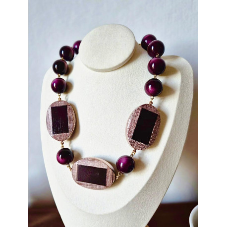 Collier PASCAL rose/bordeaux - Francine BRAMLI Paris