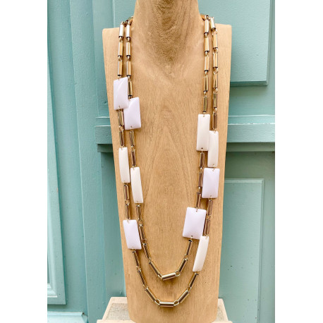 Sautoir EMILIO Blanc/doré - Francine BRAMLI Paris Collier