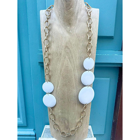 Sautoir PACO Blanc & doré - Francine BRAMLI Paris collier