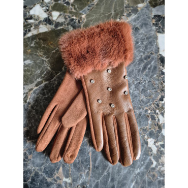 GANTS Camel dessus simili & strass TU
