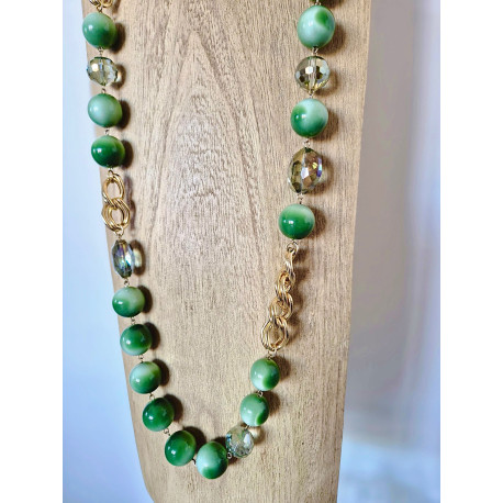 Sautoir LEONARD Vert & cristal - Francine BRAMLI Paris collier