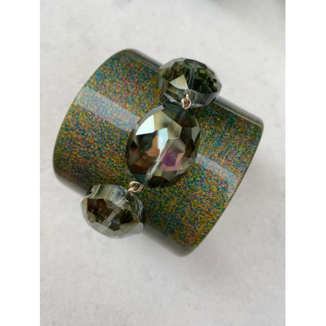 MANCHETTE acétate Vert & cristal - Francine BRAMLI Paris