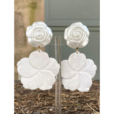 CAMELIA Blanc Cabochon rose nacrée - Francine BRAMLI Parisc