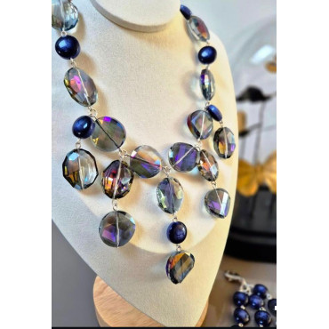 Collier PAMPILLES bleu cristal - Francine BRAMLI Paris