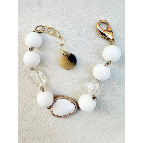 Bracelet STEEVY Blanc, Cristal & pierres - Francine BRAMLI Paris