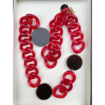 MARIO maillons rouges & écaille - Francine BRAMLI PARIS Collier