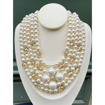 Collier 5 rangs perles & cristal - Francine BRAMLI Paris