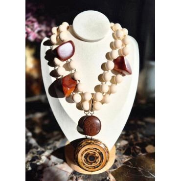 PABLO 2 rangs Ivoire & bois naturel - Francine BRAMLI Paris