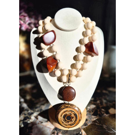 PABLO 2 rangs Ivoire & bois naturel - Francine BRAMLI Paris