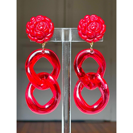 KARINE maillons rouges Cabochon fleur - Francine BRAMLI Paris