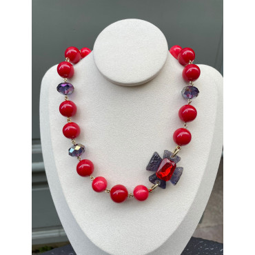 Collier CROIX Rouge & cristal - Francine BRAMLI Paris
