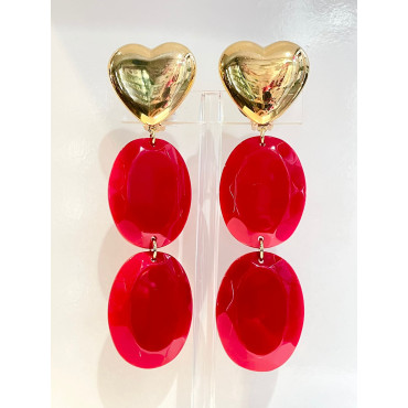 MARYLOU rouge Cabochon Coeurs dorés - Francine BRAMLI Paris