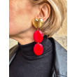 MARYLOU rouge Cabochon Coeurs dorés - Francine BRAMLI Paris
