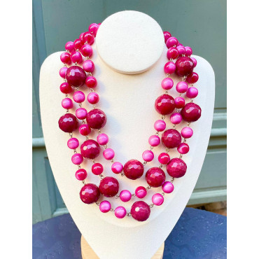 NELSON 3 rangs perles & pierres naturelles rose/Bx - Francine BRAMLI Paris
