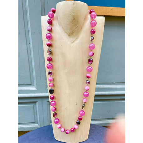 Sautoir LORENZO perles roses & cristal - Francine BRAMLI Paris