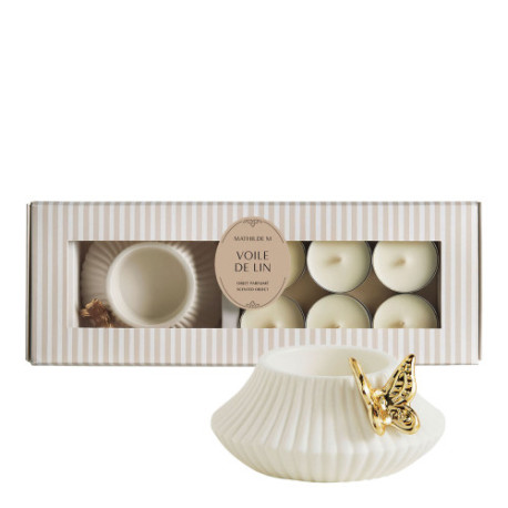 Coffret Bougeoir + 6 Bougies Parfumées VOILE DE LIN - MATHILDE M