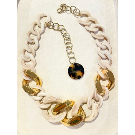KENNY Maillons Ivoire marbré & doré - Francine BRAMLI Paris  Collier