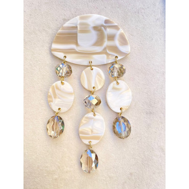 Broche LOUISETTE Ivoire marbré & cristal - Francine BRAMLI Paris