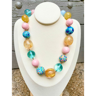 DYLAN perles bleu rose jaune - Francine BRAMLI Paris