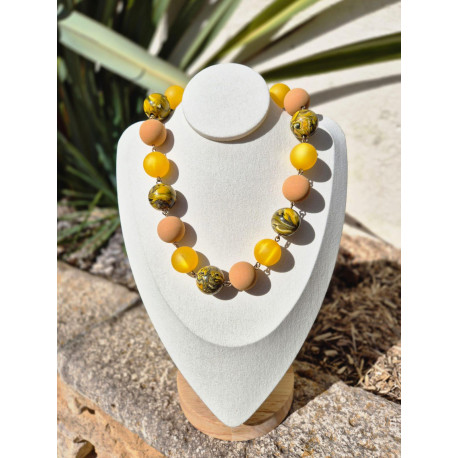 Collier DYLAN perles jaune/ocre - Francine BRAMLI Paris