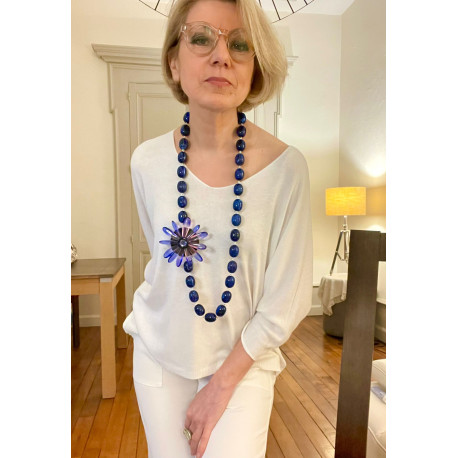 Sautoir FLORIAN Bleu mauve rose - Francine BRAMLI Paris collier