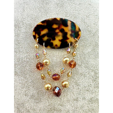 Broche LYANA écaille Tokyo, cristal et doré - Francine BRAMLI Paris