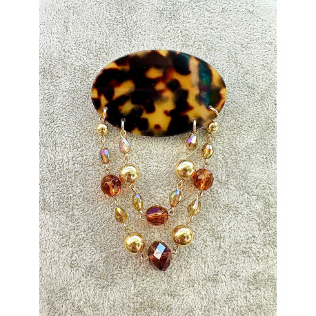 Broche LYANA écaille Tokyo, cristal et doré - Francine BRAMLI Paris