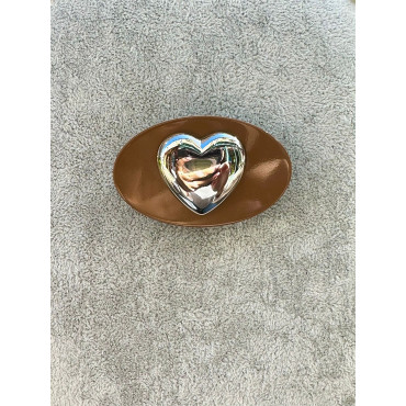 Broche COEUR miroir & marron - Francine BRAMLI Paris