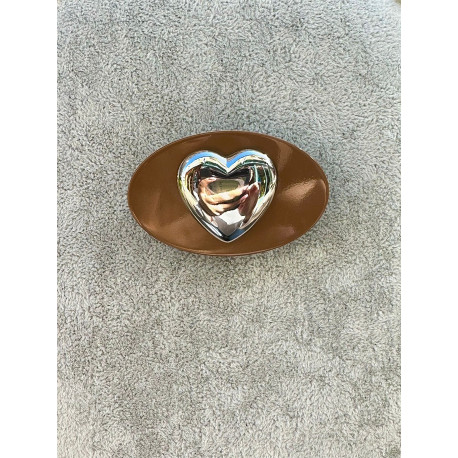 Broche COEUR miroir & marron - Francine BRAMLI Paris